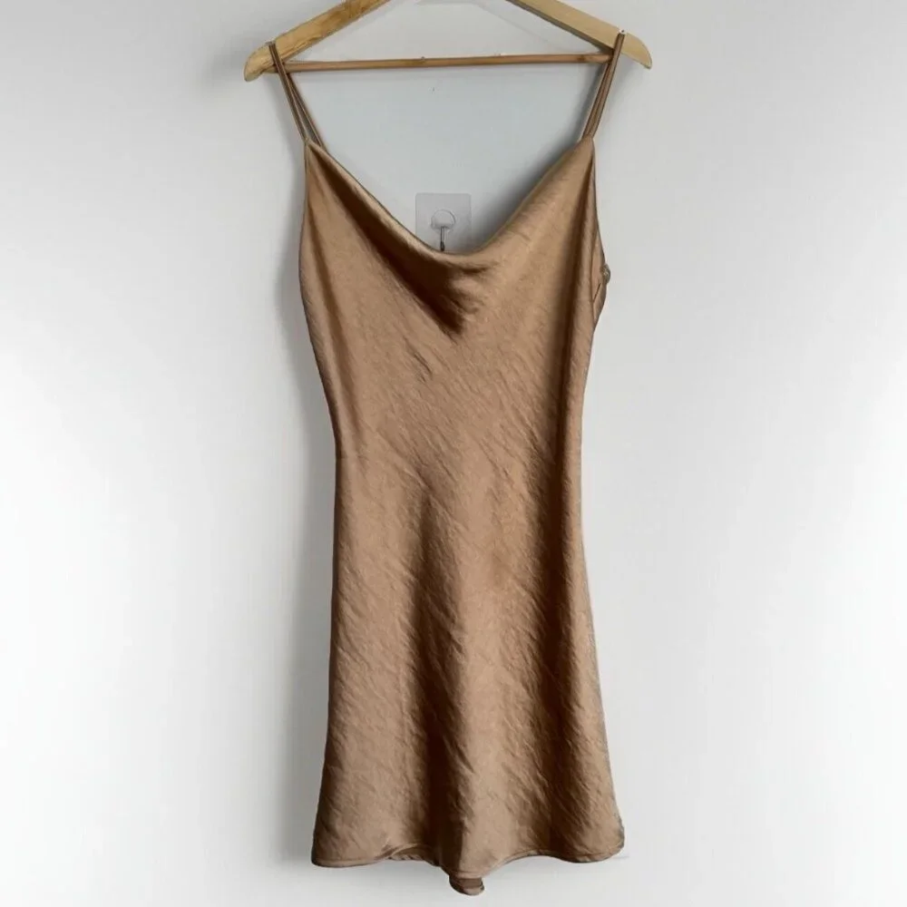 Fourteen & 9th Womens Y2K Metallic Brown Mini Dress XS (VTG Large) Cowl Neck